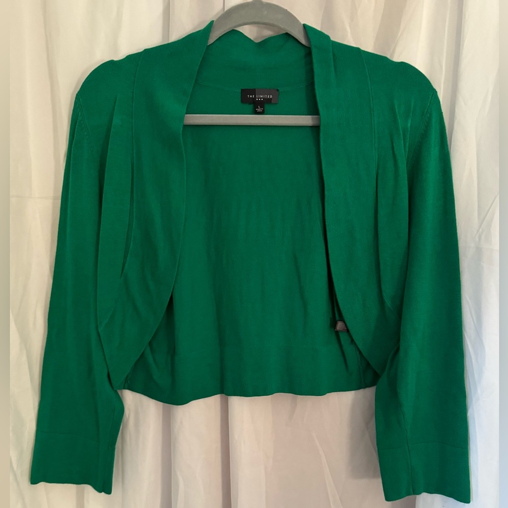 The Limited large Kelly green crop cardigan sweater 3/4 sleeve